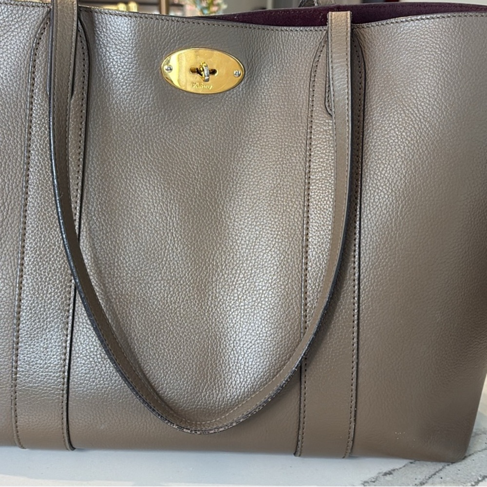 Mulberry Olive Green/Gray Leather Tote with Gold Hardware - Picture 2 of 13